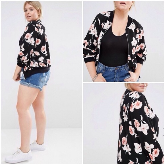 ASOS Curve Jackets & Blazers - ASOS CURVE New Look Floral Peonies Bomber Jacket